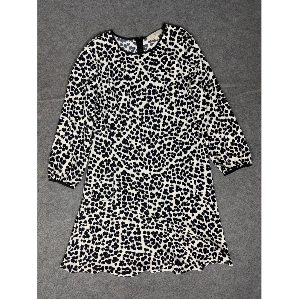 Loft Womens Black White‎ Abstract Animal Print Long Sleeve Shift Dress Size 10